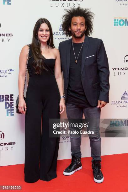 Brazilian football player of Real Madrid Marcelo Vieira and wife Clarisse Alves attend the 'Hombre De Fe' premiere at Yelmo cinema on May 22, 2018 in...