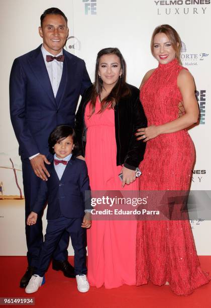 Real Madrid soccer player Keylor Navas, wife Andrea Salas and family attend the 'Hombre de Fe' premiere at Luxury cinema on May 22, 2018 in San...