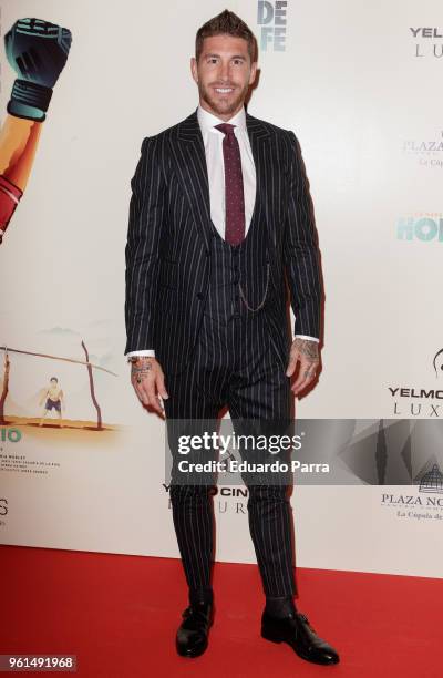 Real Madrid soccer player Sergio Ramos attends the 'Hombre de Fe' premiere at Luxury cinema on May 22, 2018 in San Sebastian de los Reyes, Spain.