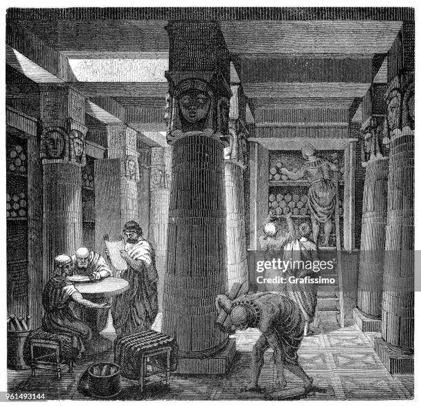 bibliothek von alexandria oder bibliotheca alexandrina in ägypten abbildung 1880 - bibliothek von alexandria stock-grafiken, -clipart, -cartoons und -symbole