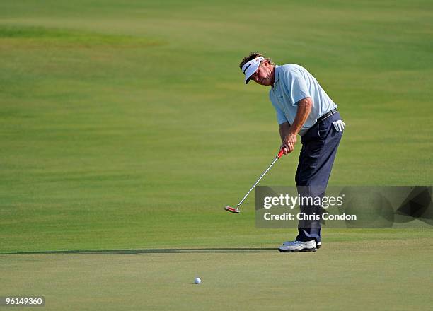 Michael Allen putts from off the green on during the final round of the Mitsubishi Electric Championship at Hualalai held at Hualalai Golf Club on...