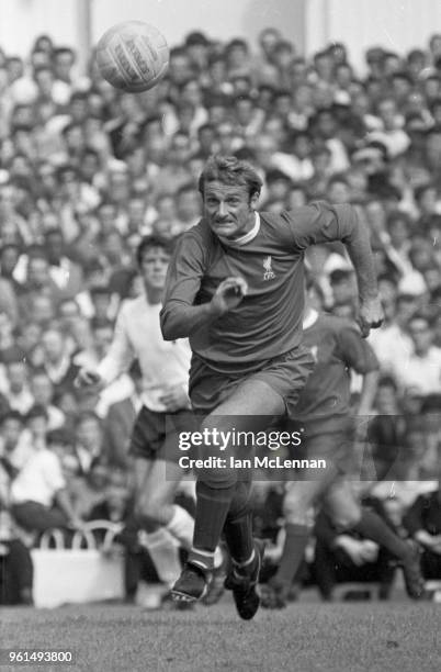 Roger Hunt playing for Liverpool against Tottenham Hotspur, in the Football League division 1, at White Hart Lane London on 16th August 1969.