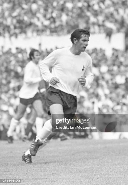 Alan Mullery of Tottenham and England playing for Tottenham Hotspur against Liverpool FC, in the Football League division 1, at White Hart Lane...