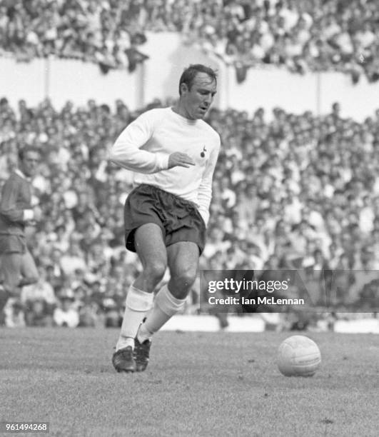 Jimmy Greaves of Tottenham and England playing for Tottenham Hotspur against Liverpool FC, in the Football League division 1, at White Hart Lane...