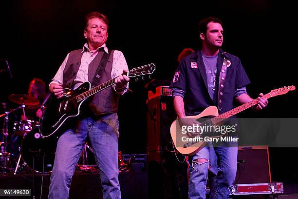 Joe Ely and Willie Braun of Reckless Kelly perform during the "Help Us Help Haiti Benefit Concert" at the Austin Music Hall on January 24, 2010 in...