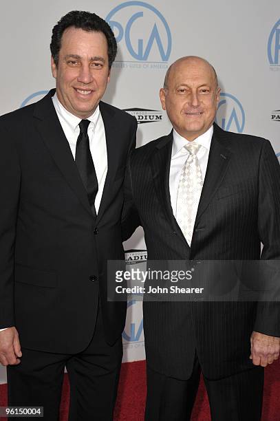 Awards producers David T. Friendly and Larry Mark arrive at the 2010 Producers Guild Awards held at Hollywood Palladium on January 24, 2010 in...