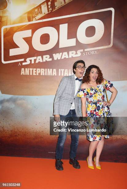 Claudio Casisa and Annandrea Vitrano alias I Soldi Spicci attends a photocall for "Solo: A Star Wars Story" on May 22, 2018 in Milan, Italy.
