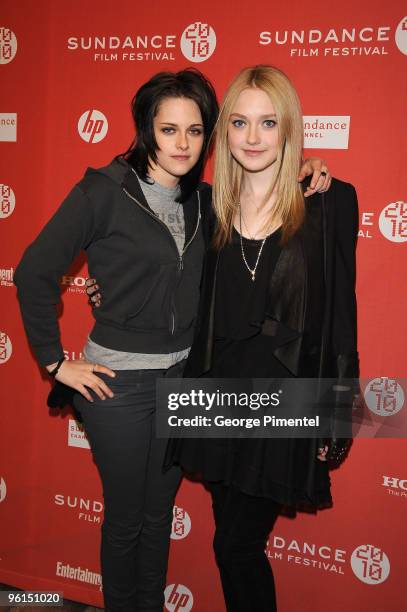 Actresses Kristen Stewart and Dakota Fanning attend "The Runaways" premiere during the 2010 Sundance Film Festival at Eccles Center Theatre on...