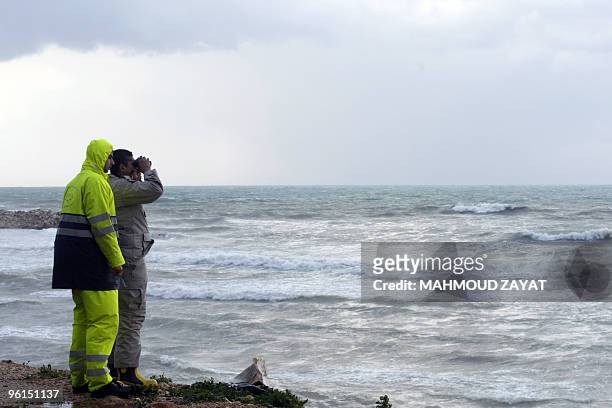 Lebanese rescuers scan the sea as search operations continued off the Lebanese coast south of the capital Beirut on January 25, 2010 after an...