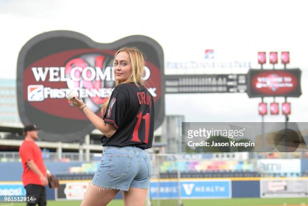 Brandi Cyrus visits First Tennessee Park on May 22, 2018 in Nashville, Tennessee.