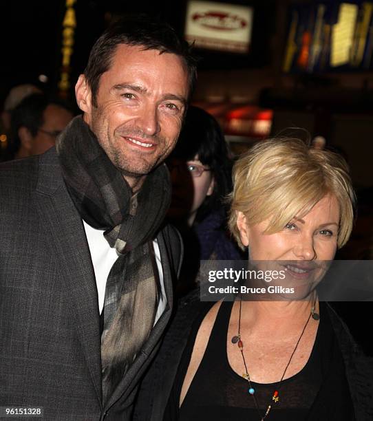 Hugh Jackman and Deborra-Lee Furness attend the opening of "A View From The Bridge" on Broadway at the Cort Theatre on January 24, 2010 in New York...