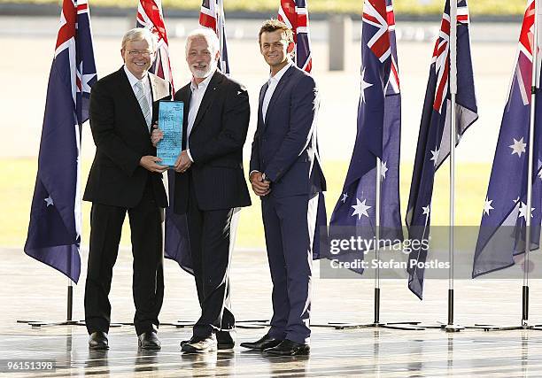 Prime Minister Kevin Rudd, Australian of the Year Professor Patrick McGorry and Adam Gilchrist pose for photographers at the Australian of the Year...