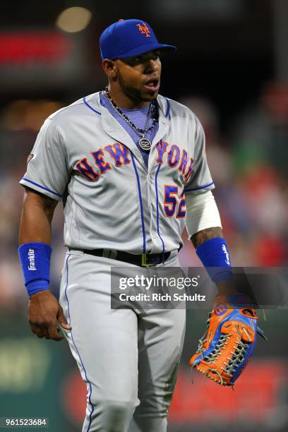 Yoenis Cespedes of the New York Mets in action against the Philadelphia Phillies during a game at Citizens Bank Park on May 11, 2018 in Philadelphia,...
