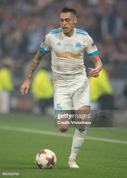 Lucas Ocampos of Marseille during the UEFA Europa League Final between Olympique de Marseille and Club Atletico de Madrid at Stade de Lyon on May 16,...