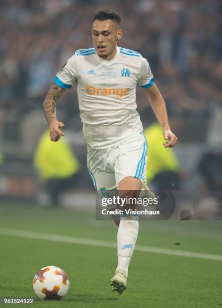 Lucas Ocampos of Marseille during the UEFA Europa League Final between Olympique de Marseille and Club Atletico de Madrid at Stade de Lyon on May 16,...