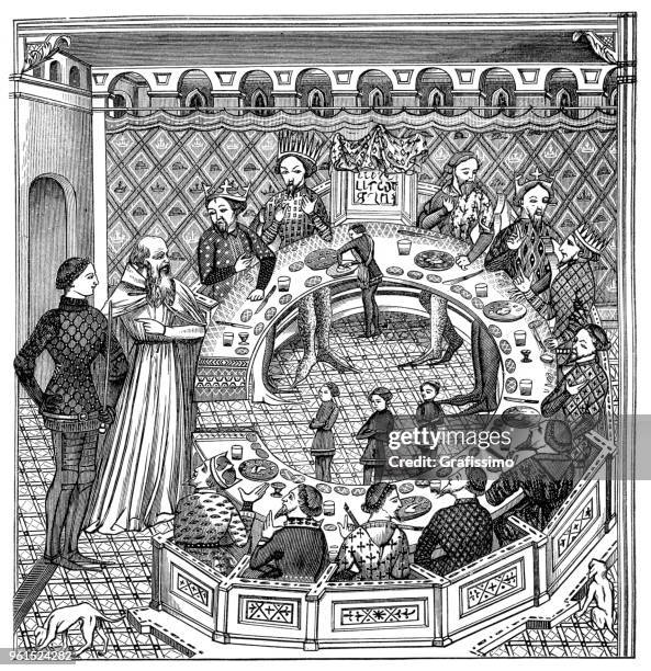 stockillustraties, clipart, cartoons en iconen met koning arthur en de ronde tafel - ridder
