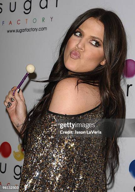 Khloe Kardashian attends the launch of Mel B's Sugar Factory Couture Lollipop series at Guys and Dolls Lounge on January 19, 2010 in Los Angeles,...
