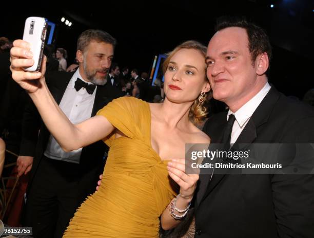 Actors Christoph Waltz and Diane Kruger and director Quentin Tarantino attend the TNT/TBS broadcast of the 16th Annual Screen Actors Guild Awards at...