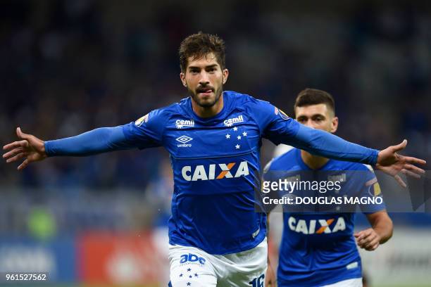 Lucas Silva of Brazil's Cruzeiro celebrates after scoring against Argentina's Racing Club during their Copa Libertadores football match at the...