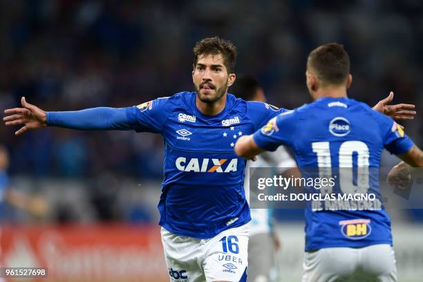 Lucas Silva of Brazil's Cruzeiro celebrates after scoring against Argentina's Racing Club during their Copa Libertadores football match at the...