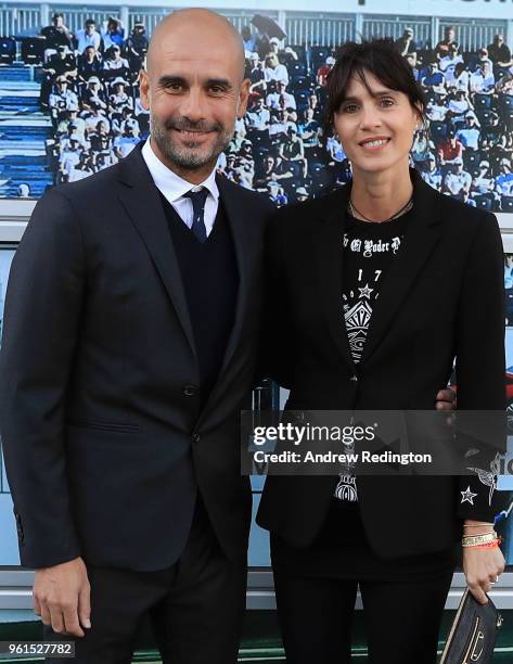 Manchester City Manager Pep Guardiola and his wife Cristina Serra are pictured during An Evening With Mike Rutherford, The Mechanics and Friends at...