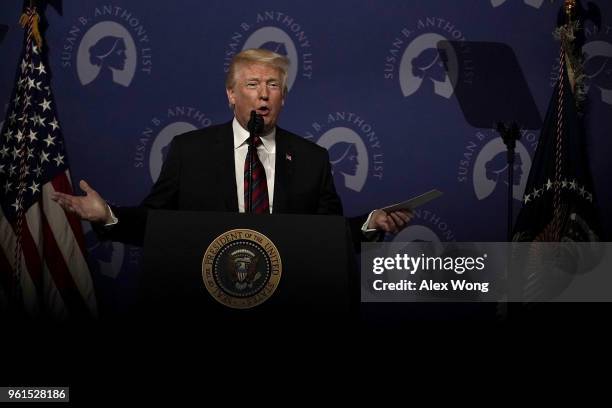 President Donald Trump speaks during the Susan B. Anthony List's 11th annual Campaign for Life Gala at the National Building Museum May 22, 2018 in...