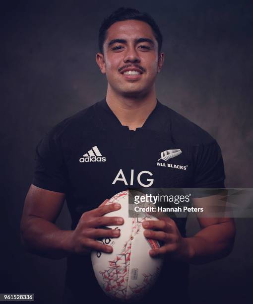 Anton Lienert-Brown poses during a New Zealand All Blacks portraits session on May 21, 2018 in Auckland, New Zealand.