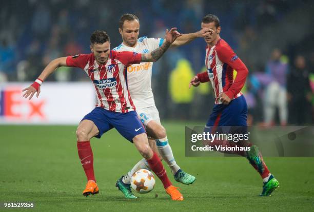 Saúl Ñíguez of Atletico Madrid and Valère Germain of Marseille during the UEFA Europa League Final between Olympique de Marseille and Club Atletico...