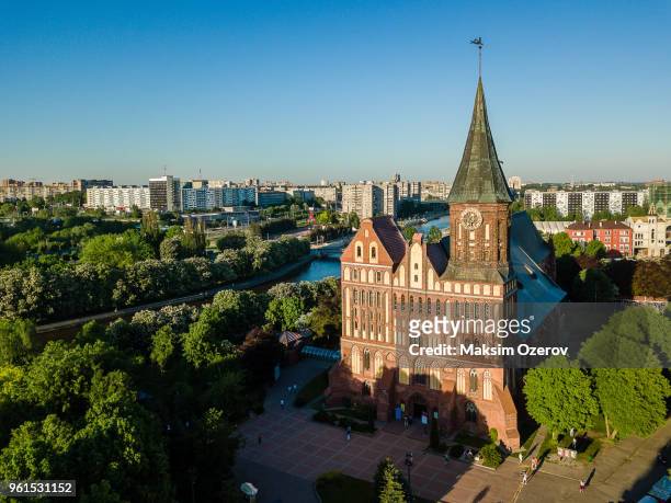 aerial view of the kaliningrad cathedral on kant's island, russia - kaliningrad stockfoto's en -beelden