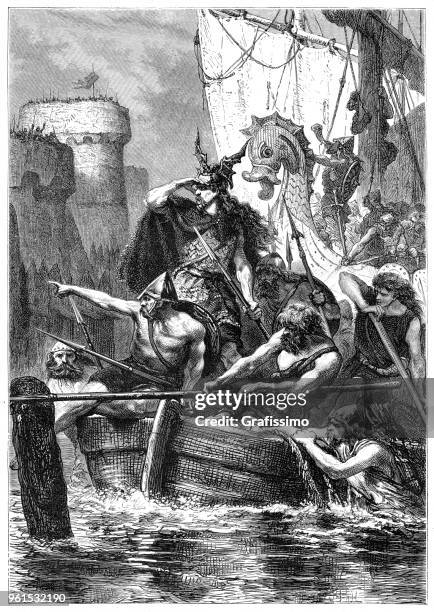 normannen oder wikinger auf seine angriff auf paris 845 - viking stock-grafiken, -clipart, -cartoons und -symbole