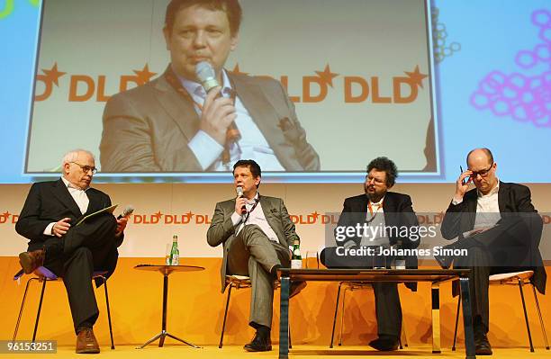 John Brockman of Edge.org, Frank Schirmacher of F.A.Z., David Gelernter of Yale University and Adrian Kreye of Süddeutsche Zeitung attend the Digital...