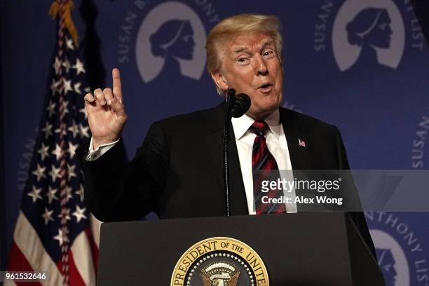 President Donald Trump speaks during the Susan B. Anthony List's 11th annual Campaign for Life Gala at the National Building Museum May 22, 2018 in...