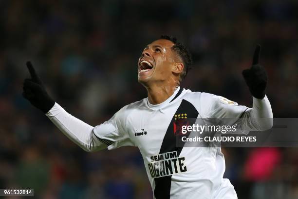 Brazil's Vasco da Gama player Bruno Silva celebrates after scoring a goal against Chile's Universidad de Chile during a Copa Libertadores 2018...