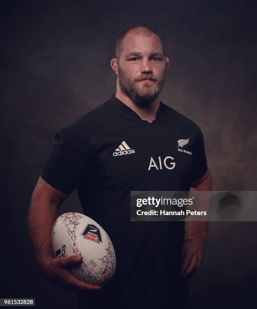 Owen Franks poses during a New Zealand All Blacks portraits session on May 21, 2018 in Auckland, New Zealand.