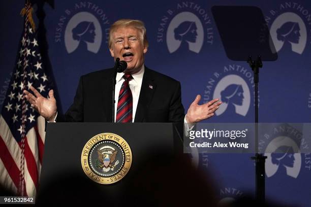 President Donald Trump speaks during the Susan B. Anthony List's 11th annual Campaign for Life Gala at the National Building Museum May 22, 2018 in...