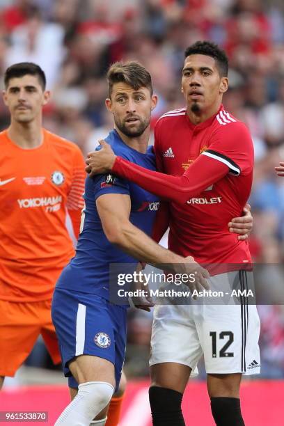 Gary Cahill of Chelsea and Chris Smalling of Manchester United during the FA Cup Final between Chelsea and Manchester United at Wembley Stadium on...