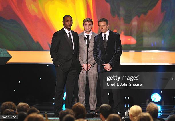 Actors Anthony Mackie, Brian Geraghty, and Jeremy Renner onstage at the TNT/TBS broadcast of the 16th Annual Screen Actors Guild Awards held at the...