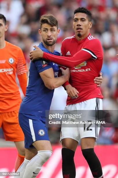 Gary Cahill of Chelsea and Chris Smalling of Manchester United during the FA Cup Final between Chelsea and Manchester United at Wembley Stadium on...