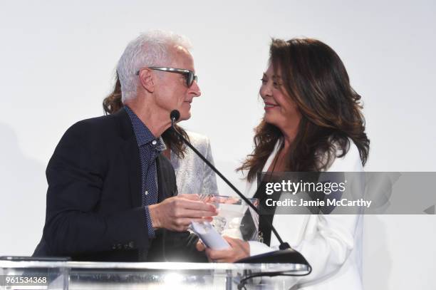 John Slattery and Wendy Kelman Neu speak onstage during the Animal Haven Gala 2018 at Tribeca 360 on May 22, 2018 in New York City.