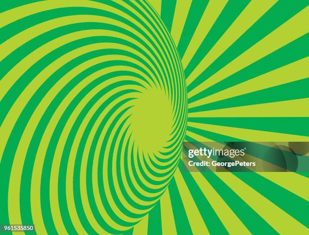 technology background with concentric circles and half tone pattern - green rays stock illustrations
