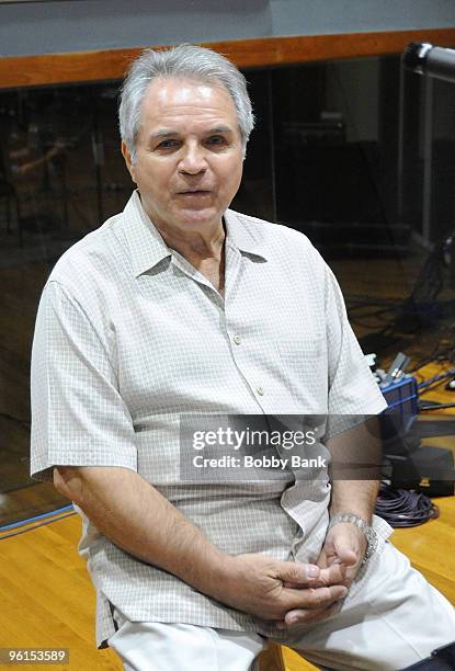 Producer/Arranger Charlie Calello records Engelbert Humperdinck at a private recording session at the Hit Factory on April 2, 2009 in Miami, Florida.