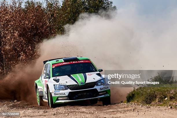 Pontus Tidemand of Sweden and Jonas Andersson of Sweden in their Skoda Fabia R5 during day two of World Rally Championship Portugal on May 18, 2018...