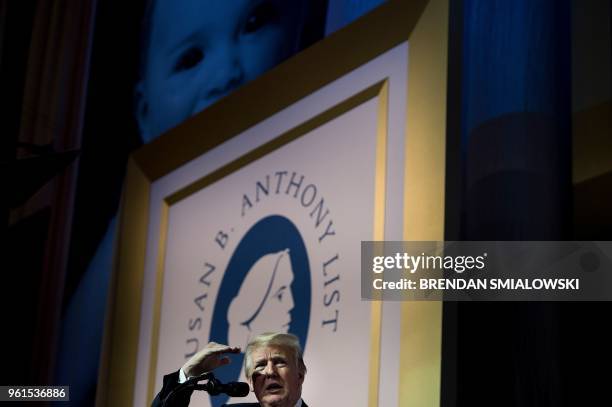President Donald Trump addresses the Susan B. Anthony List 11th Annual Campaign for Life Gala at the National Building Museum May 22, 2018 in...