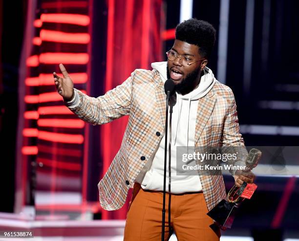 Singer Khalid accepts the Top New Artist award at the 2018 Billboard Music Awards at the MGM Grand Garden Arena on May 20, 2018 in Las Vegas, Nevada.