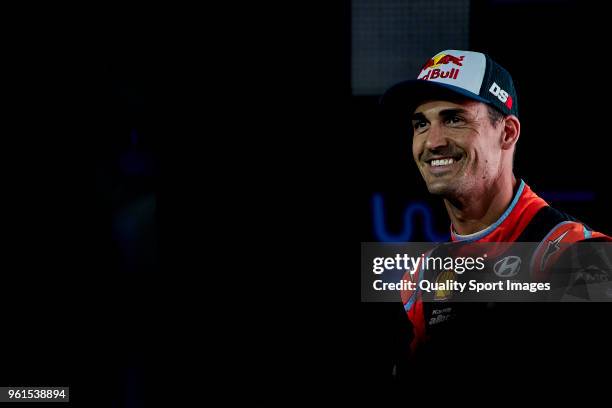 Dani Sordo of Spain looks on during press conference at the end of day two of World Rally Championship Portugal on May 18, 2018 in Matosinhos,...