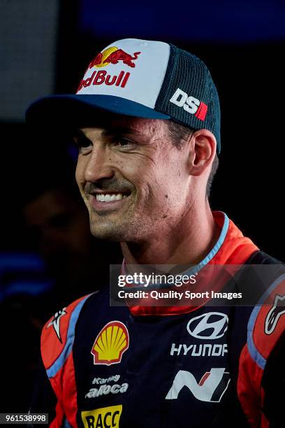 Dani Sordo of Spain looks on during press conference at the end of day two of World Rally Championship Portugal on May 18, 2018 in Matosinhos,...