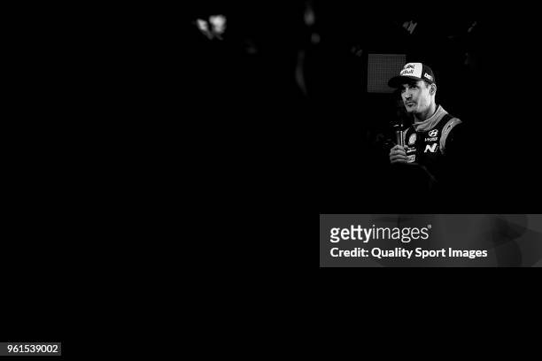Dani Sordo of Spain looks on during press conference at the end of day two of World Rally Championship Portugal on May 18, 2018 in Matosinhos,...