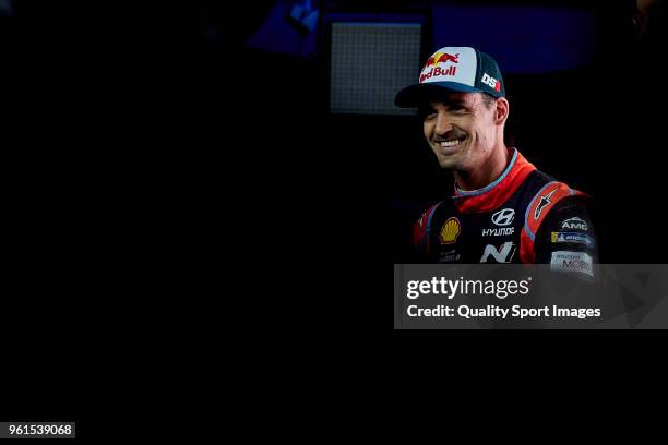 Dani Sordo of Spain looks on during press conference at the end of day two of World Rally Championship Portugal on May 18, 2018 in Matosinhos,...