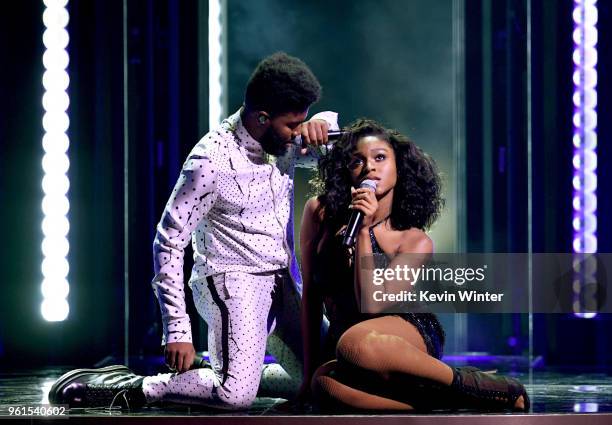 Singers Khalid and Normani perform at the 2018 Billboard Music Awards at the MGM Grand Garden Arena on May 20, 2018 in Las Vegas, Nevada.