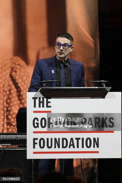 Philanthropist Alexander Soros speaks on stage during Gordon Parks Foundation: 2018 Awards Dinner & Auction at Cipriani 42nd Street on May 22, 2018...